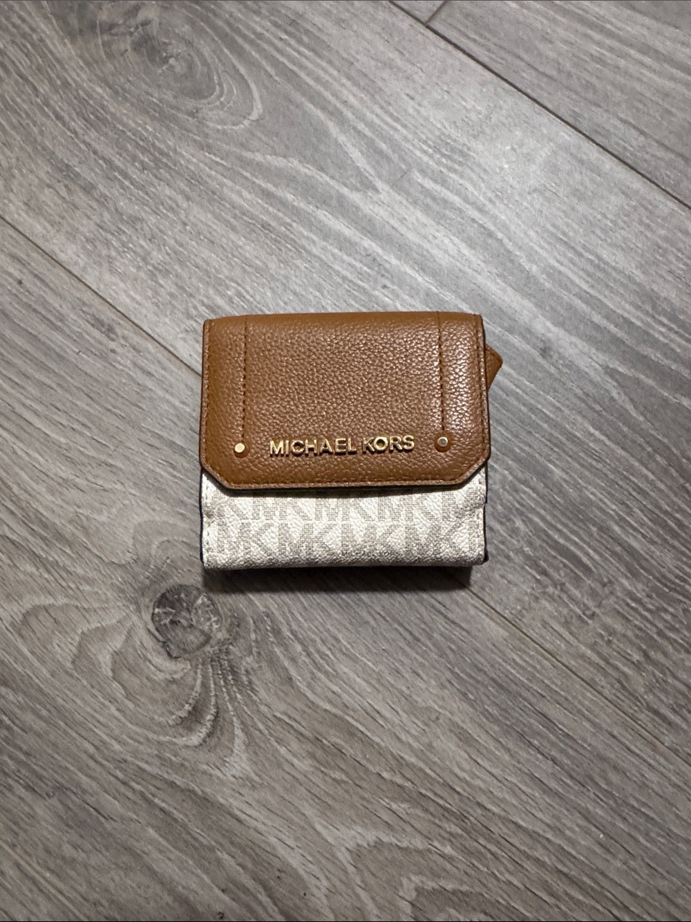Michael Kors Tan Leather & Cream Logo Compact Wallet